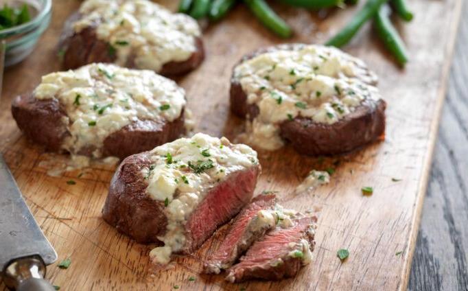 Beef Tenderloin Steaks with Blue Cheese Topping